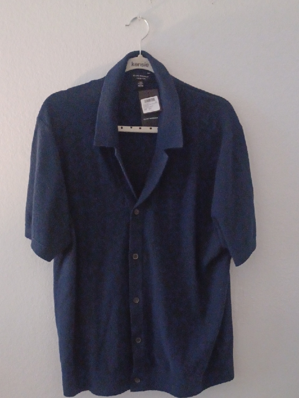 Club Monaco Men's Short Sleeve Button-Down Sweater in Navy Blue